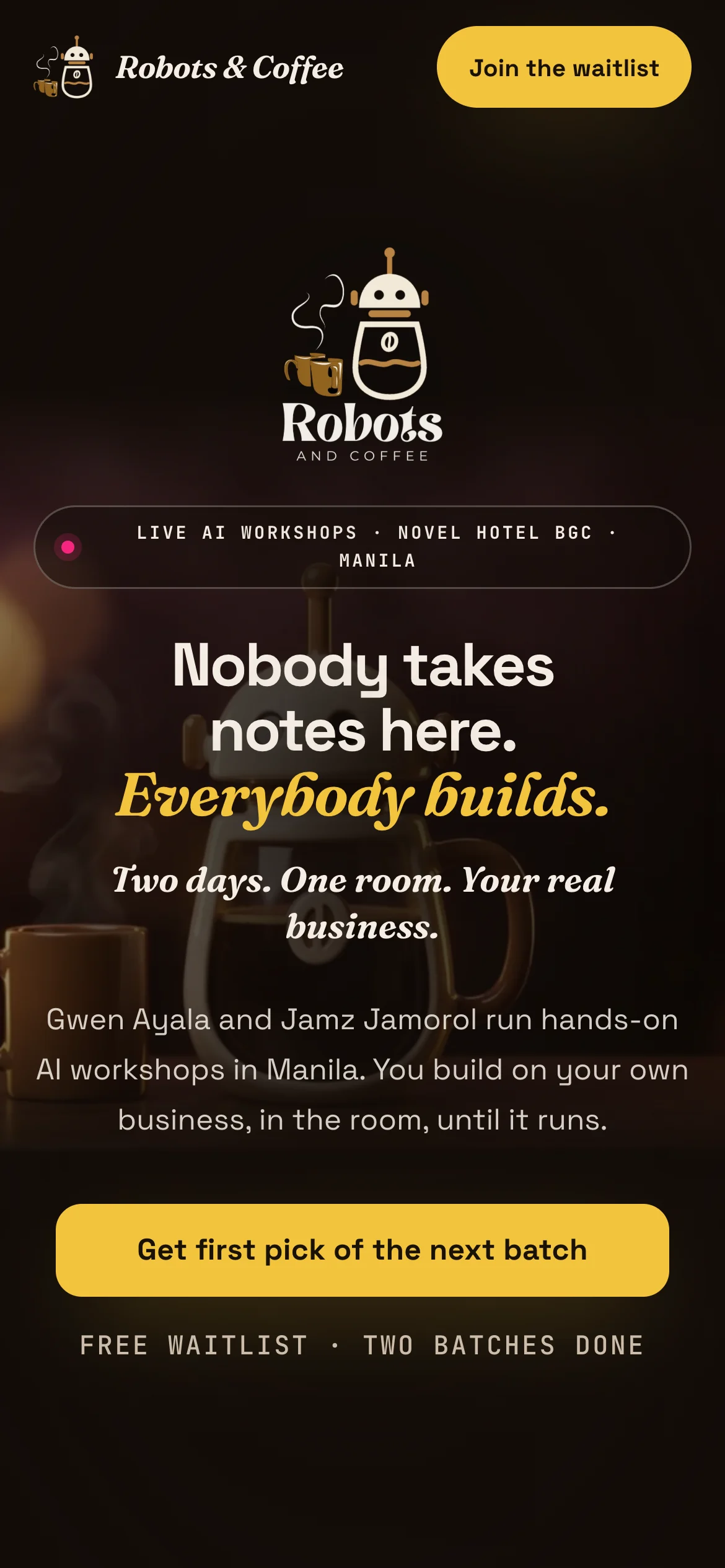 Robots and Coffee on a phone
